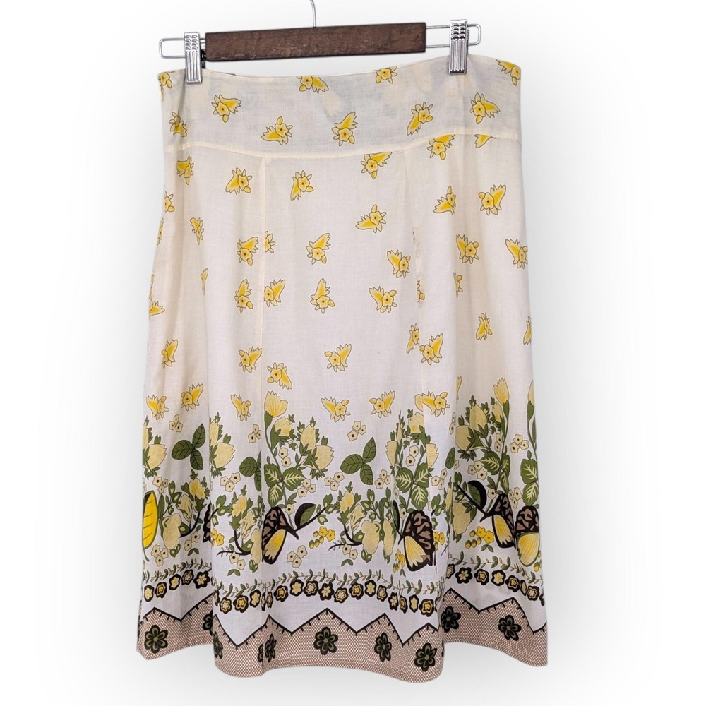 Retro Skirt Womens Medium Yellow‎ Floral Butterfly Boho Cotton Dainty Bloomcore - Picture 7 of 11